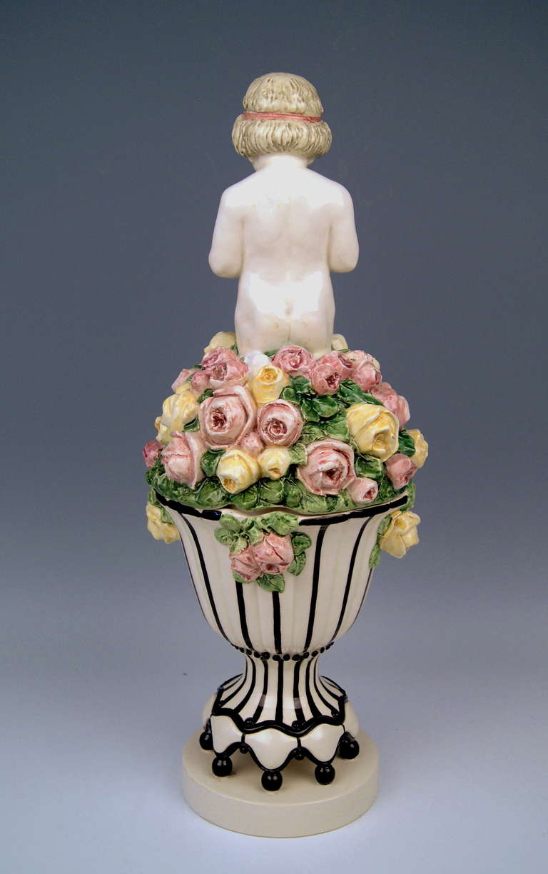 Carl Klimt Preciosa figura de querubín Art Nouveau sobre tapa de cuenco, hacia 1910 Pintado en venta