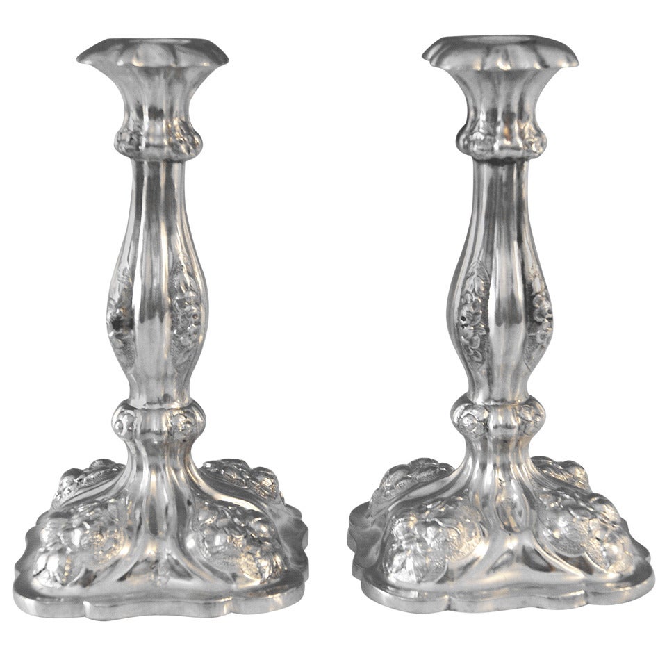 Silver Viennese Stunning Pair of Biedermeier Candlesticks, Dated 1860