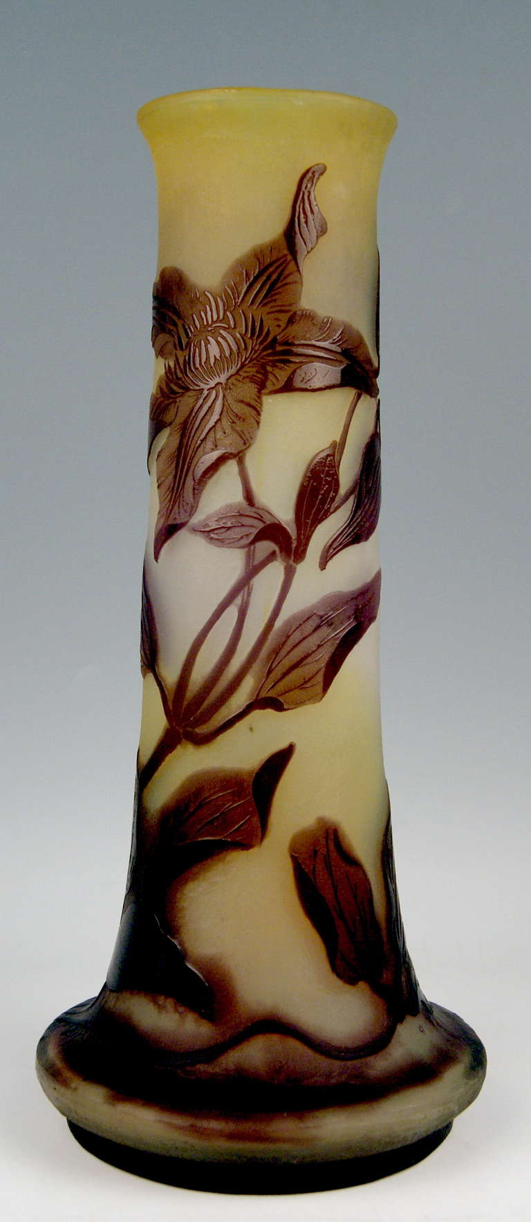 Galle Nancy Stalky Vase Clematis Flowers Art Nouveau France Lorraine made c.1905