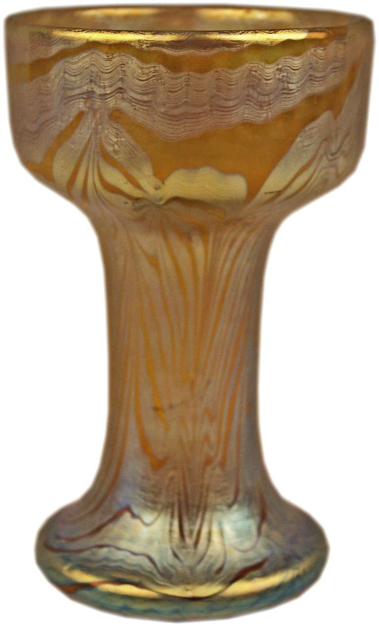 MANUFACTORY:  
LOETZ WIDOW  /  KLOSTERMUEHLE  (BOHEMIA / OLD IMPERIAL AUSTRIA)  
circa  1899
DECOR: PHAENOMEN GENRE  8069  /  SIMILAR TO PG 85 / 5032 
PERIOD: ART NOUVEAU   

Excellently made colourless casing glass  (honey-yellow shaded),