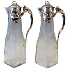 Silver Art Nouveau German Pair of Glass Decanters by Otto Wolter, circa 1900 8