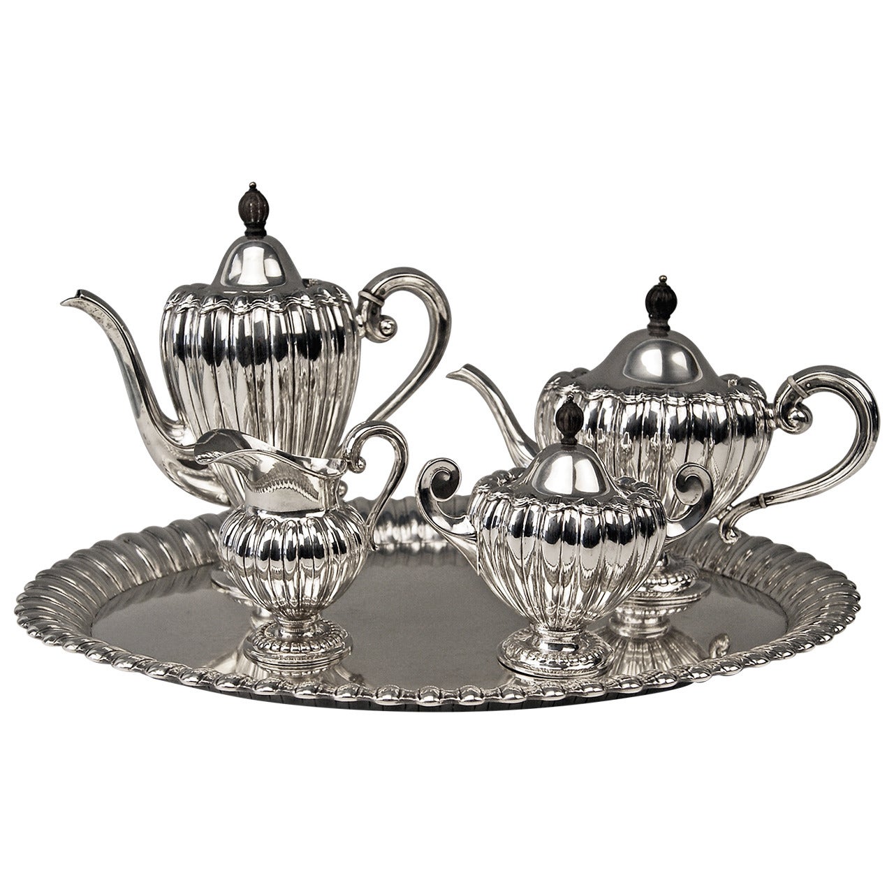 Silver Art Deco Coffee Tea Set Made by Wilkens, Germany, circa 1918