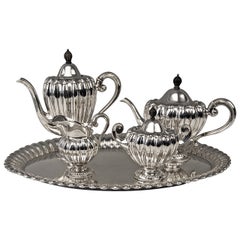 Silbernes Art Deco Kaffee-Tee-Set:: hergestellt von Wilkens:: Deutschland:: um 1918