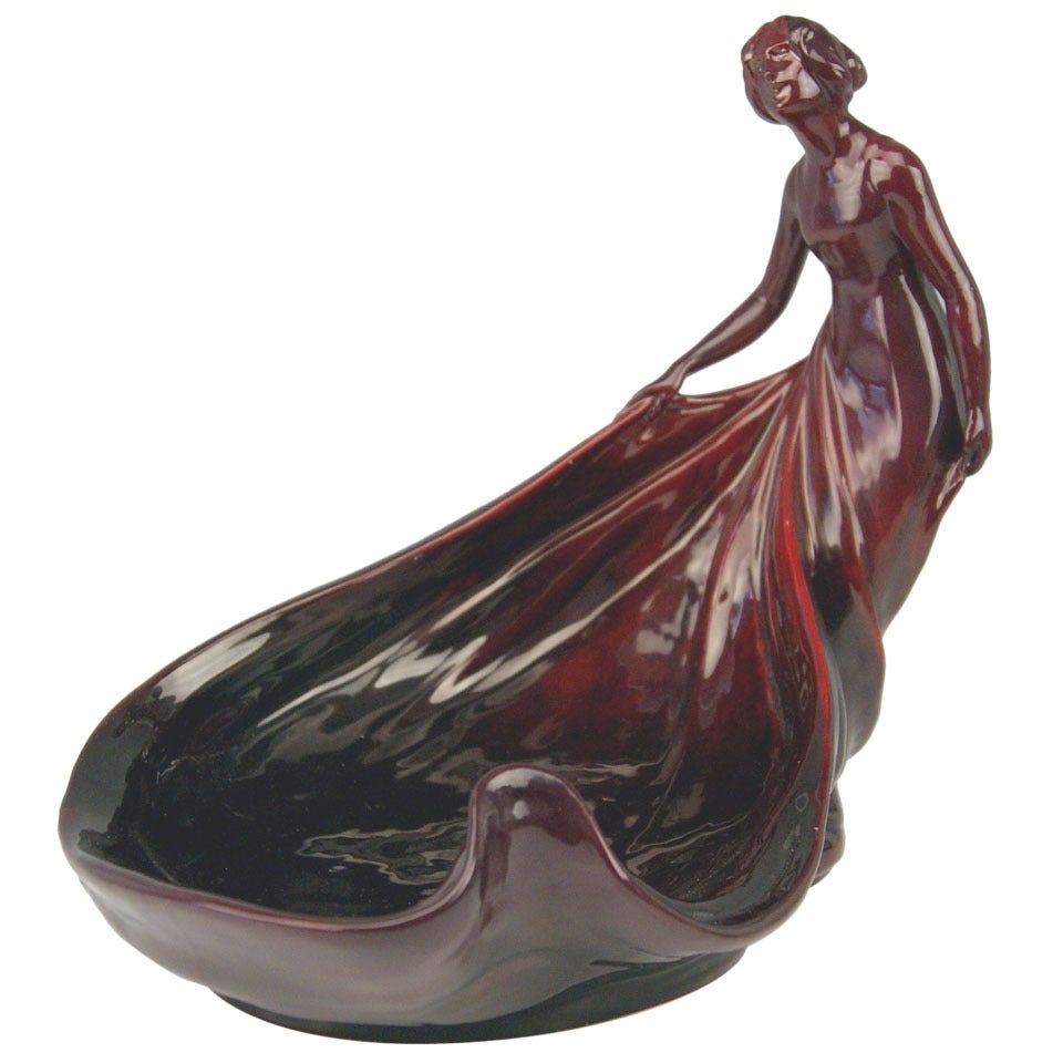 Zsolnay Vintage Nicest Art Nouveau Eosin Bowl with Lady Figurine made 1900-1902 For Sale