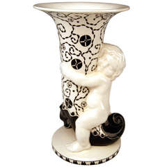 Michael Powolny Art Nouveau Cherub Clasping Tall Vase Model 319 Made circa 1913