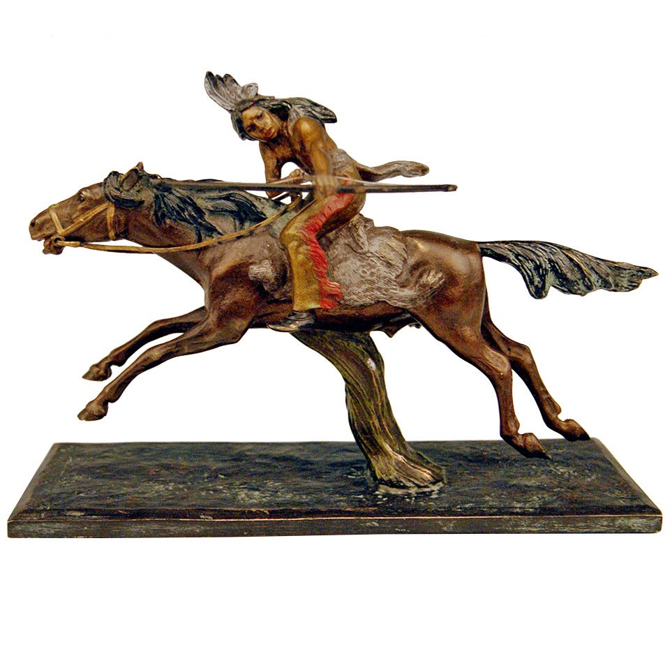 Vienna Bronze Carl Kauba Style Native American Riding Red Indian Bow Arrow 1910