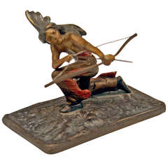 Vienna Bronze Carl Kauba Style Native American Hunting Red Indian Bow Arrow 1910