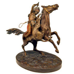 Vienna Bronze Carl Kauba of Riding Red Indian Fighting Hunting Leopard c.1900