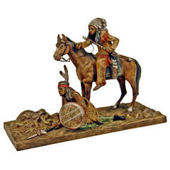 Bronze de Vienne de Carl Kauba représentant deux Indiens rouges en train de chasser, c.C. 1900