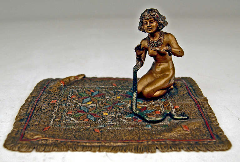 Vienna Bronze Made by Franz Bergman Female Nude as Snake Charmer c. 1910