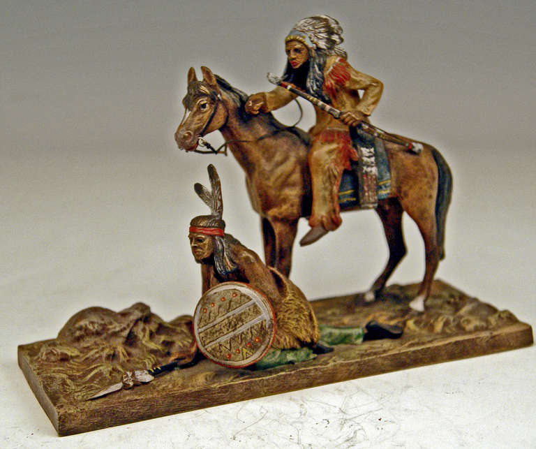 Vienna Bronze by Carl Kauba of Two Hunting Red Indian c. 1900