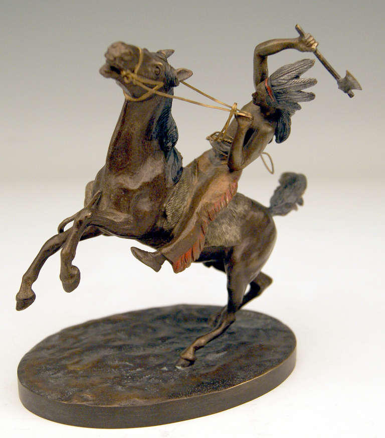 Victorian Vienna Bronze Carl Kauba of Riding Red Indian Fighting Hunting Leopard c.1900