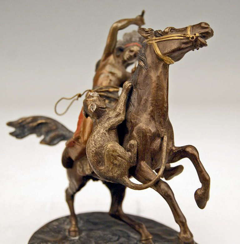 Vienna Bronze Carl Kauba of Riding Red Indian Fighting Hunting Leopard c.1900 1