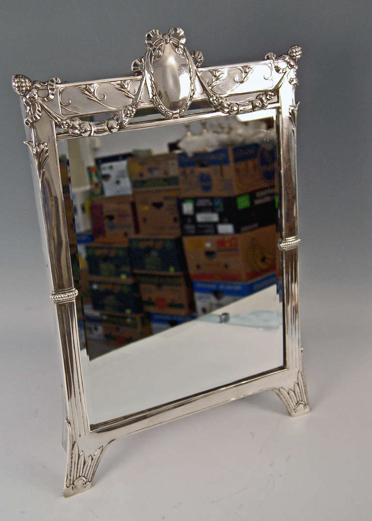 Silver Austrian Art Nouveau Tall Mirror By E. Friedmann, circa 1905