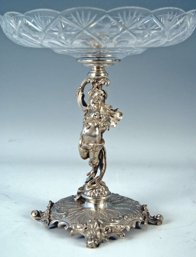 Victorian Silver Austrian  Historicism Tall Centrepiece with Glass Platter made c. 1880