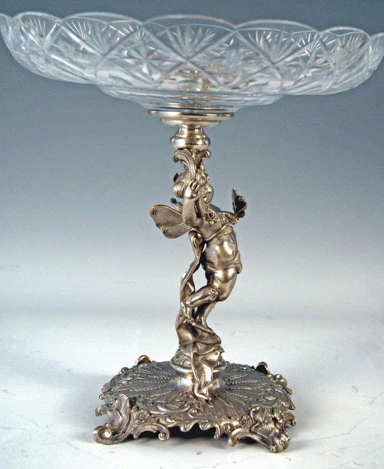 Silver Austrian  Historicism Tall Centrepiece with Glass Platter made c. 1880 In Excellent Condition In Vienna, AT