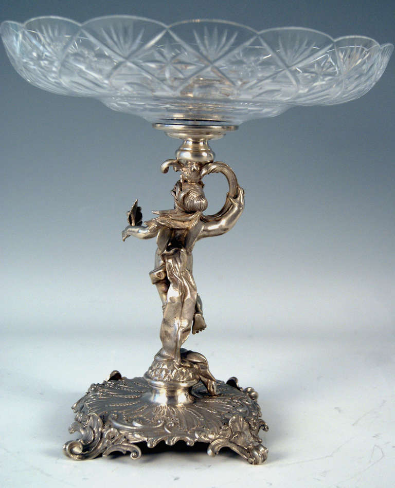 19th Century Silver Austrian  Historicism Tall Centrepiece with Glass Platter made c. 1880