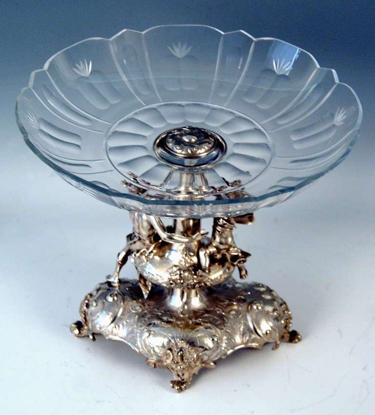 Silver Austrian  Historicism Tall Centerpiece with Glass Platter In Excellent Condition In Vienna, AT