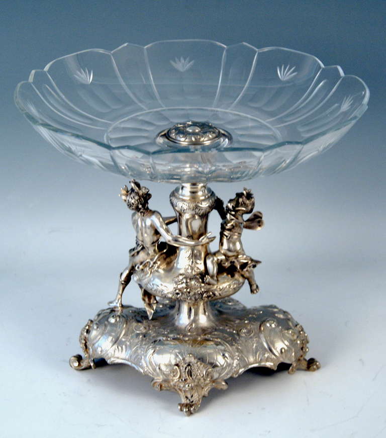 19th Century Silver Austrian  Historicism Tall Centerpiece with Glass Platter