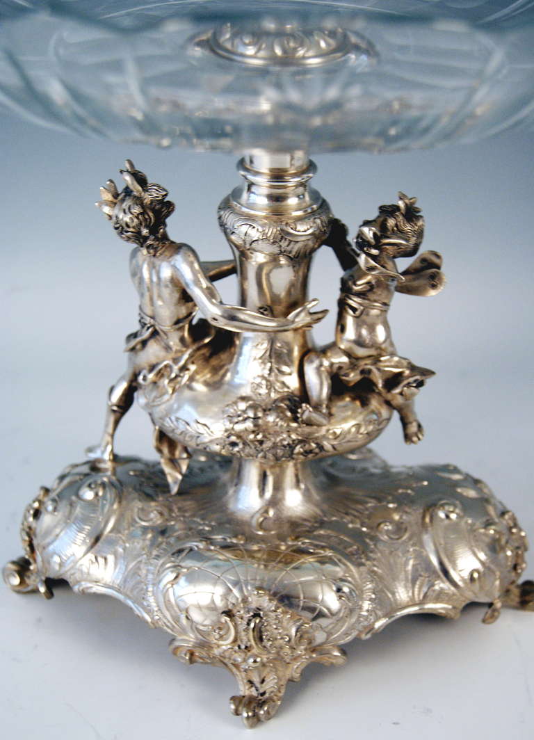 Silver Austrian  Historicism Tall Centerpiece with Glass Platter 1