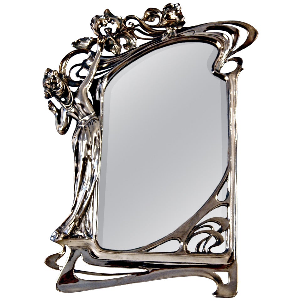 WMF German Silver Plated Original Art Nouveau Tall Mirror made c. 1900