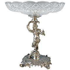 Antique Silver Austrian  Historicism Tall Centrepiece with Glass Platter made c. 1880