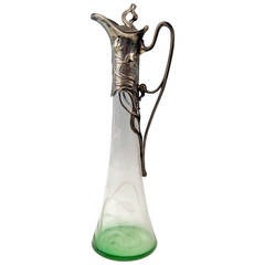 WMF Art Nouveau Excellent Silver Plated Jug in Green and White Glass, circa 1905 12