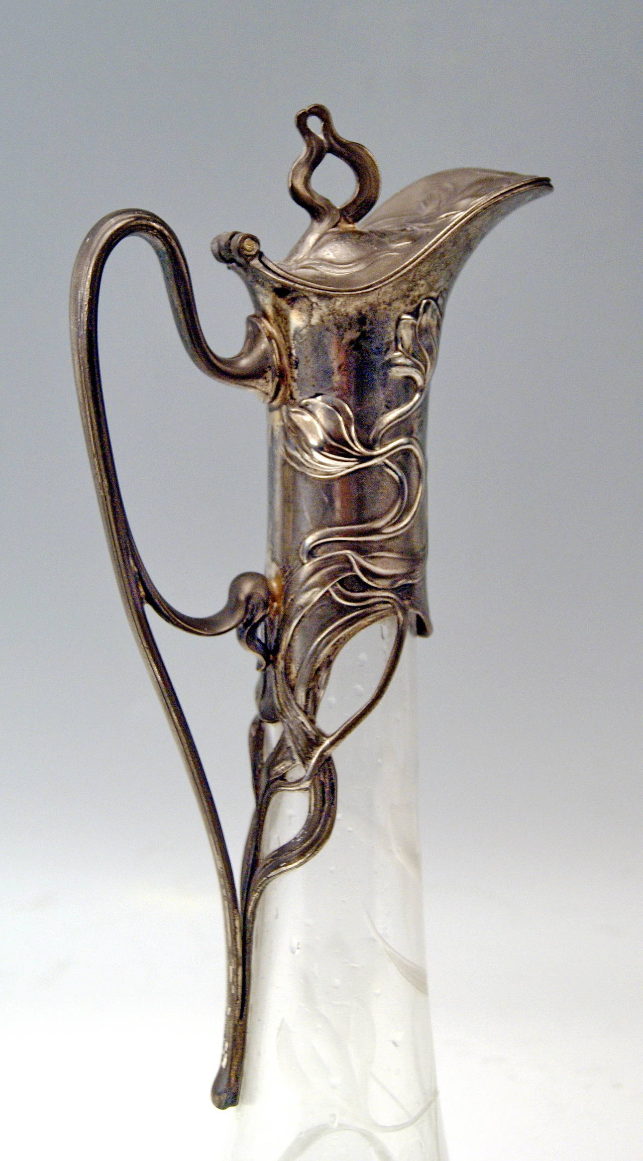 WMF Art Nouveau Excellent Silver Plated Jug in Green and White Glass, circa 1905 In Excellent Condition In Vienna, AT