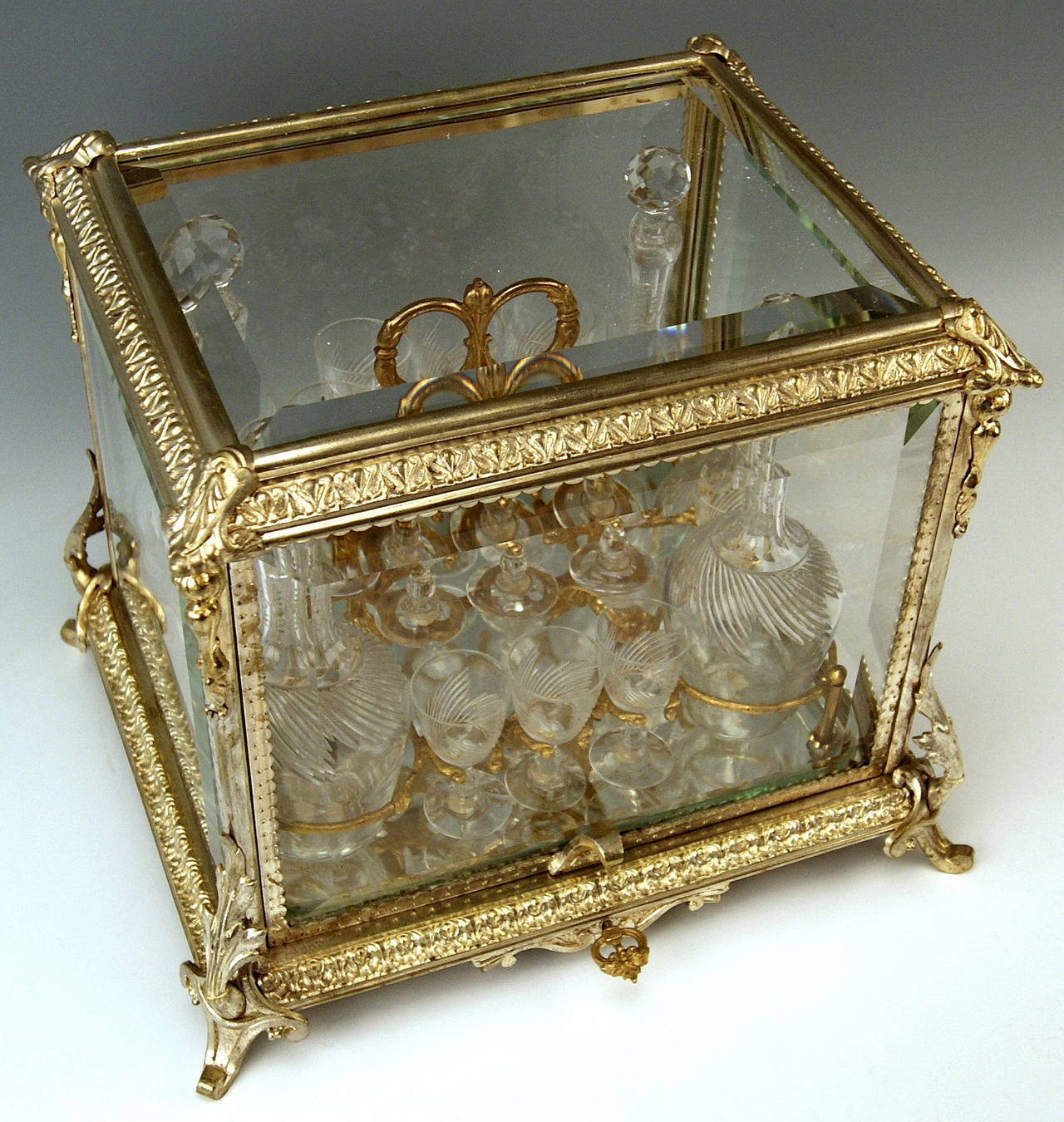 Victorian Baccarat France Liqueur Set Glass Casket Completely Furnished, circa 1900