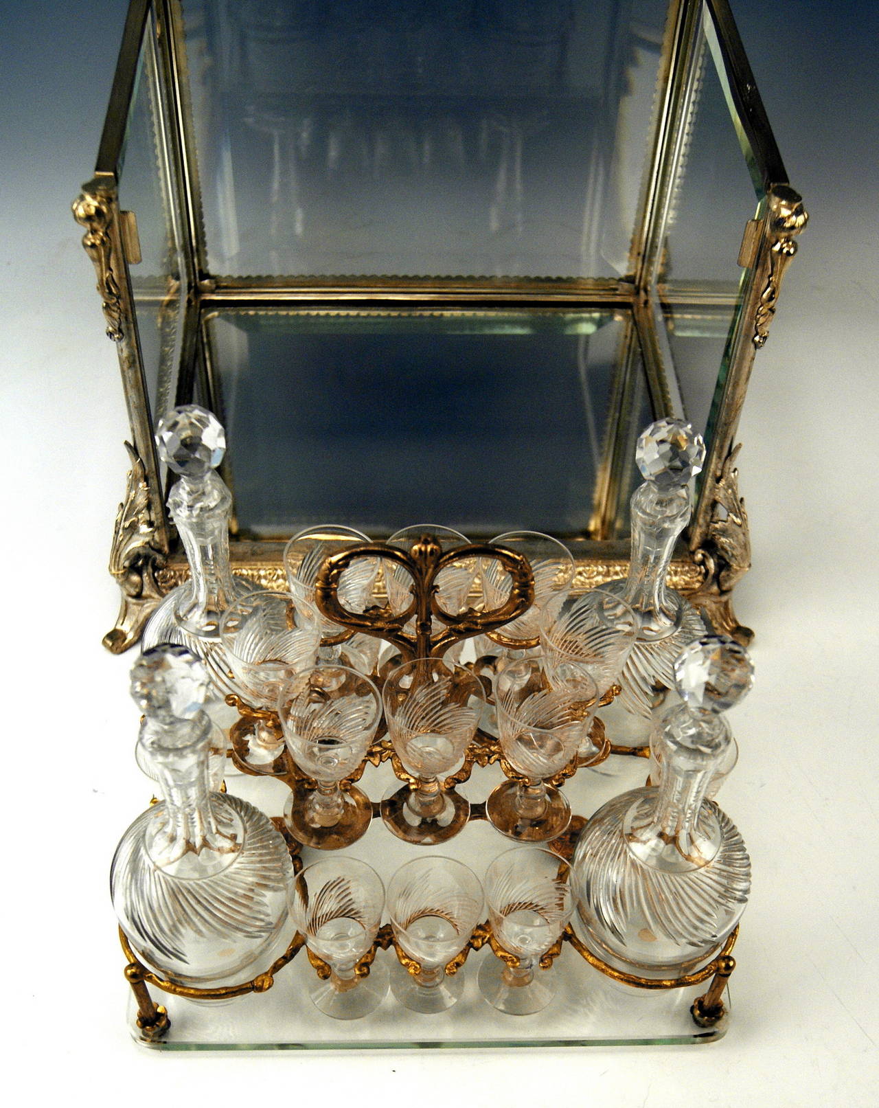French Baccarat France Liqueur Set Glass Casket Completely Furnished, circa 1900