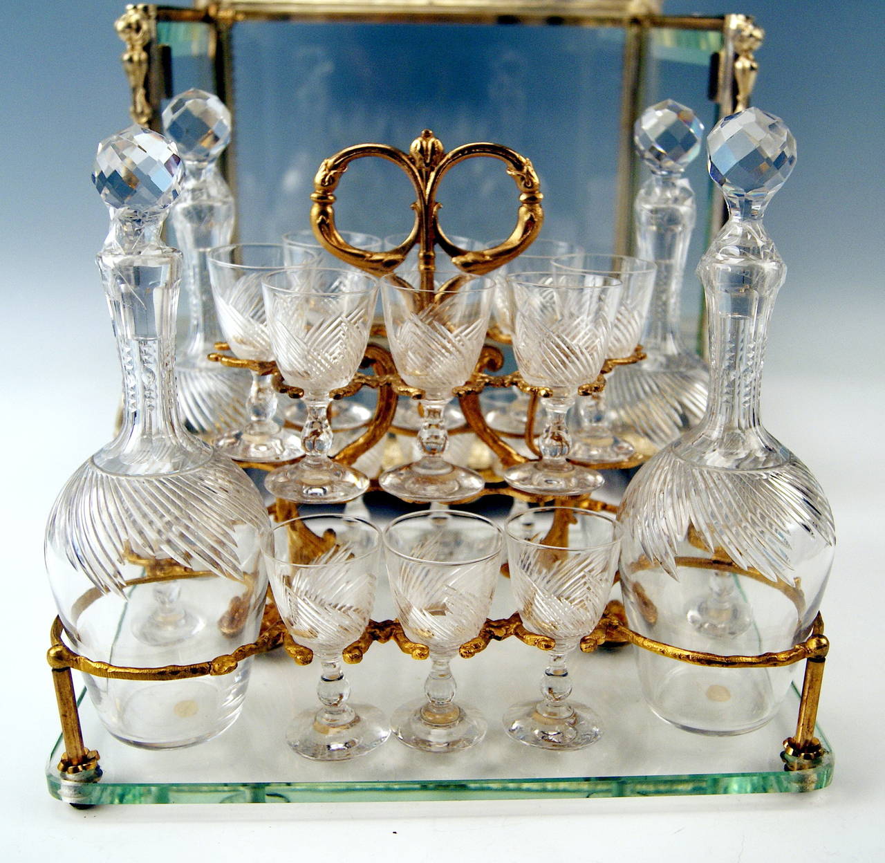 19th Century Baccarat France Liqueur Set Glass Casket Completely Furnished, circa 1900