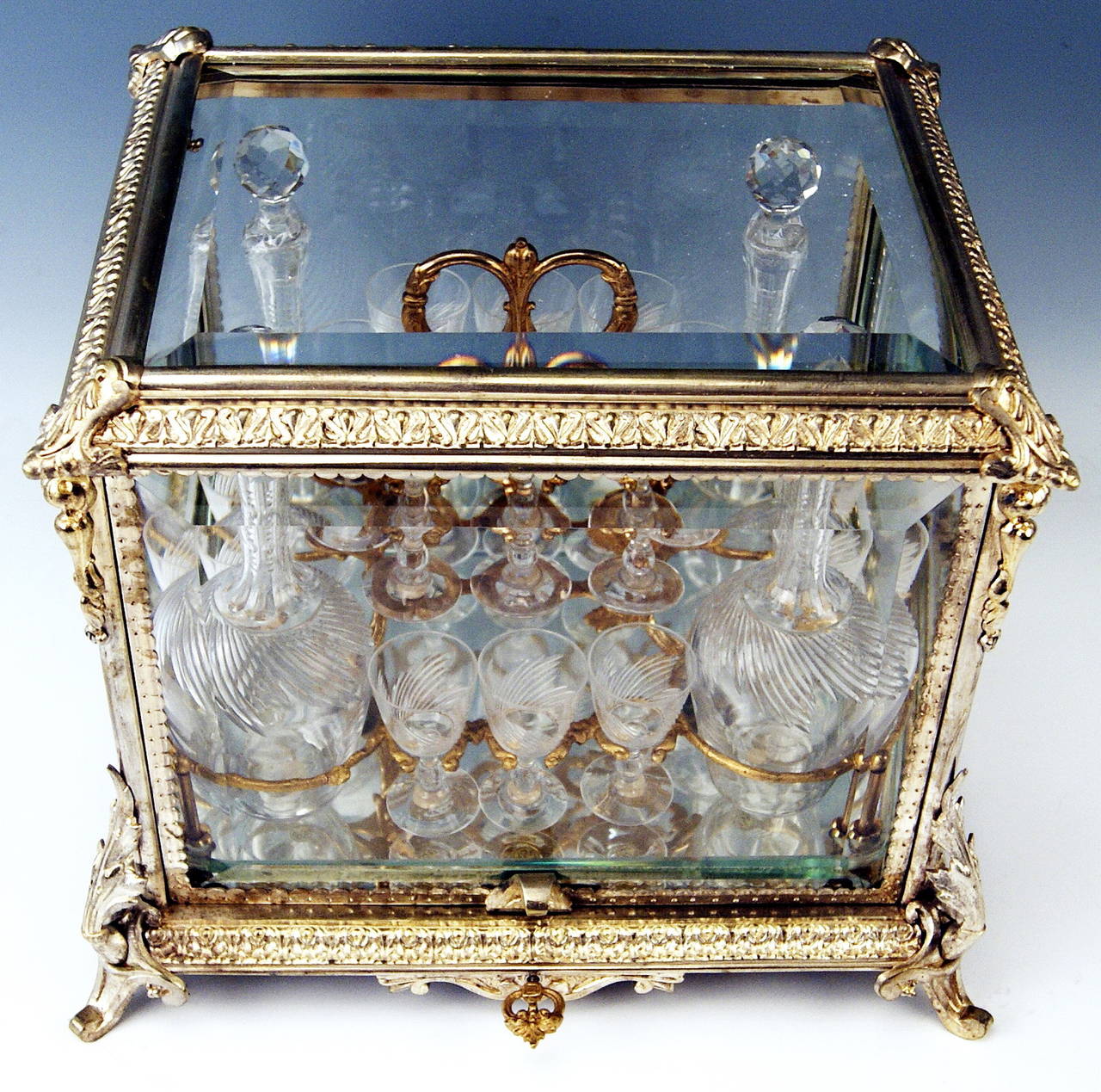 Baccarat France Liqueur Set Glass Casket Completely Furnished, circa 1900 3