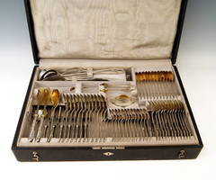 Silver Chippendale 107-Piece Flatware for 12 Persons, Czechoslovakia circa 1929