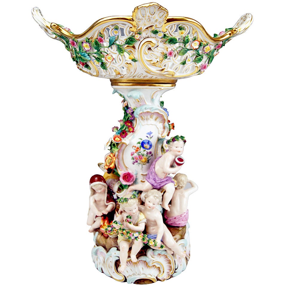 Meissen Tall Centrepiece  Fruit Bowl Figurines of the Four Seasons made c.1870