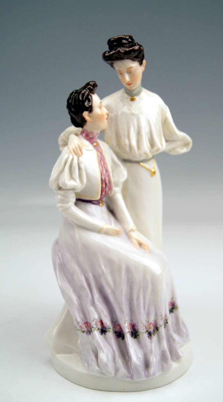 Art Nouveau Meissen Rarest Figurine Group by Theodore Eichler The Sisters