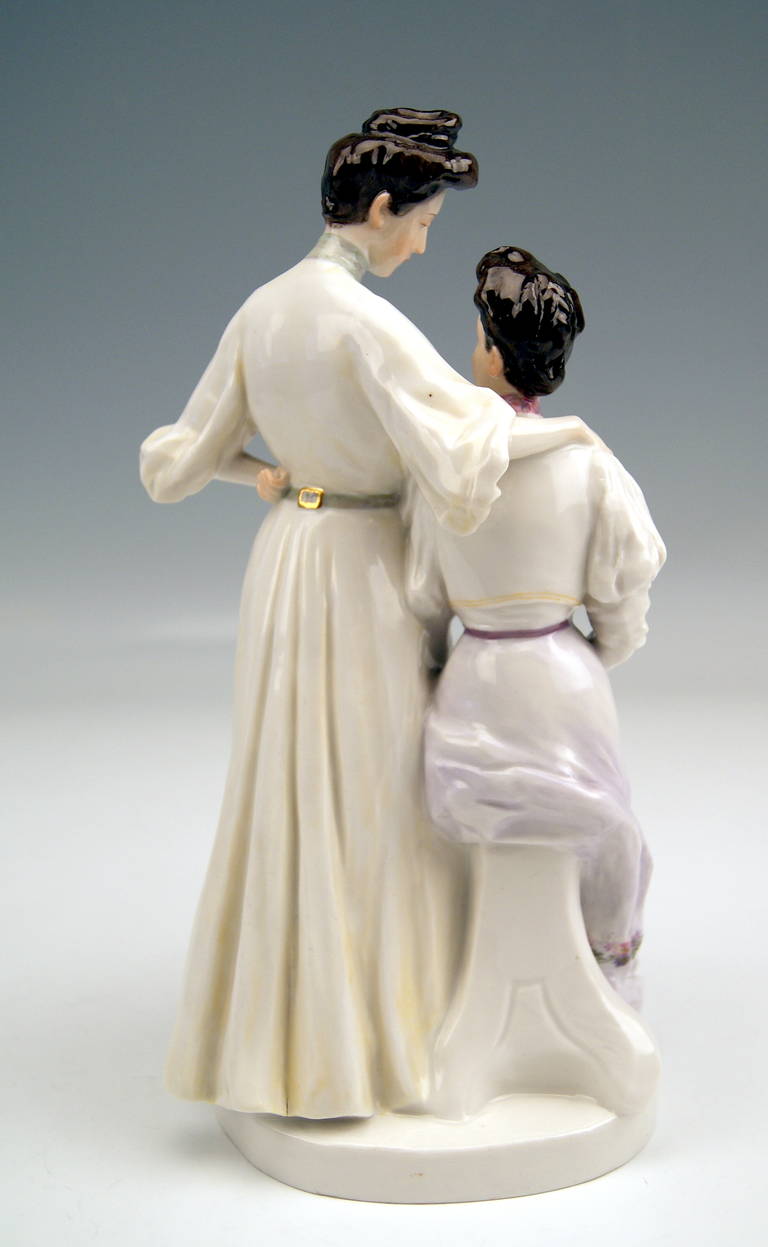 Painted Meissen Rarest Figurine Group by Theodore Eichler The Sisters