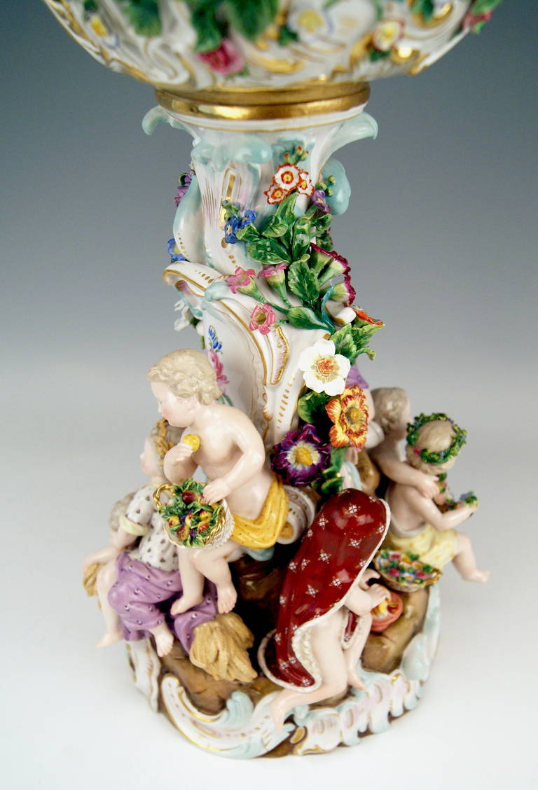 Rococo Revival Meissen Tall Centrepiece  Fruit Bowl Figurines of the Four Seasons made c.1870