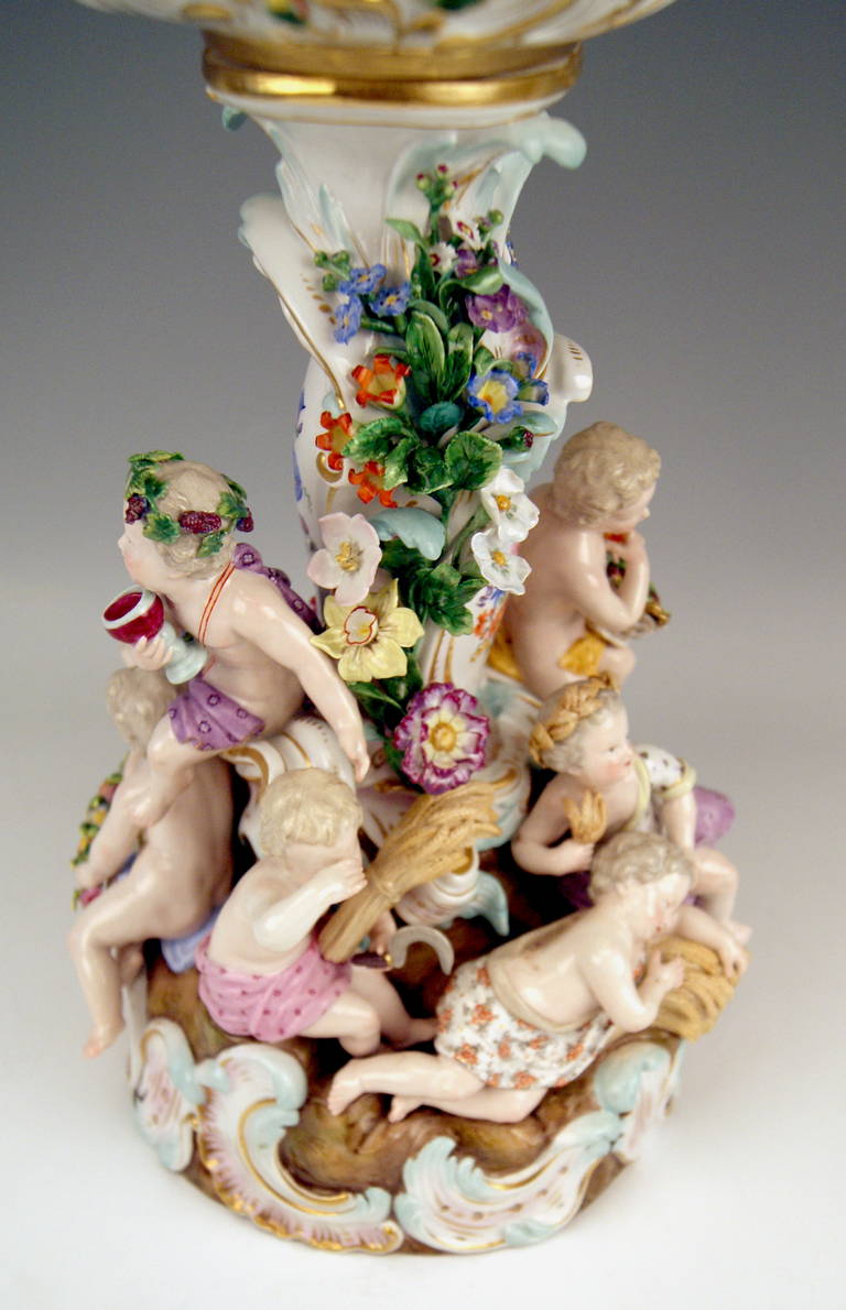 German Meissen Tall Centrepiece  Fruit Bowl Figurines of the Four Seasons made c.1870
