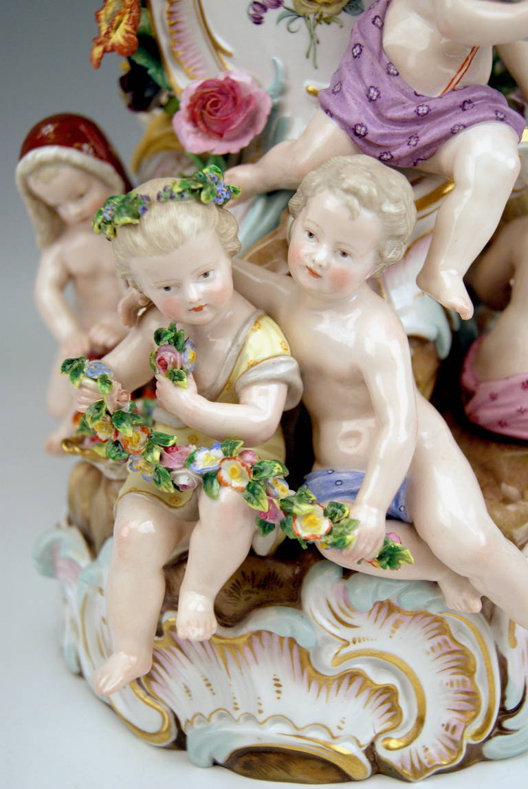 19th Century Meissen Tall Centrepiece  Fruit Bowl Figurines of the Four Seasons made c.1870