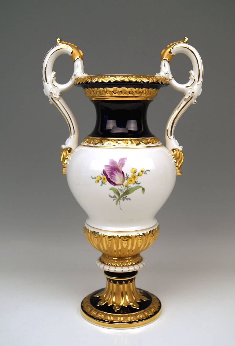 Meissen Tall Amphora Multicolored Vase with Two Handles, made c. 1950