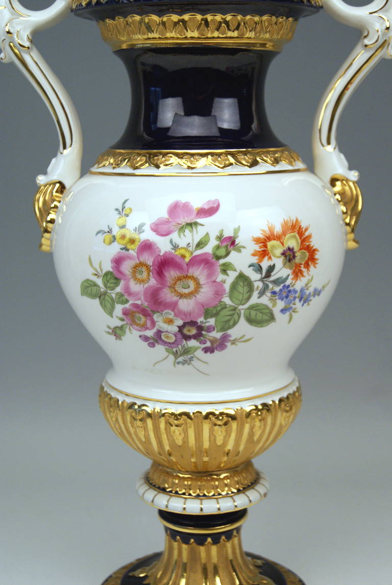 Meissen Tall Amphora Multicolored Vase with Two Handles, made c. 1950