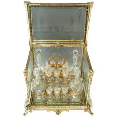 Antique Baccarat France Liqueur Set Glass Casket Completely Furnished, circa 1900