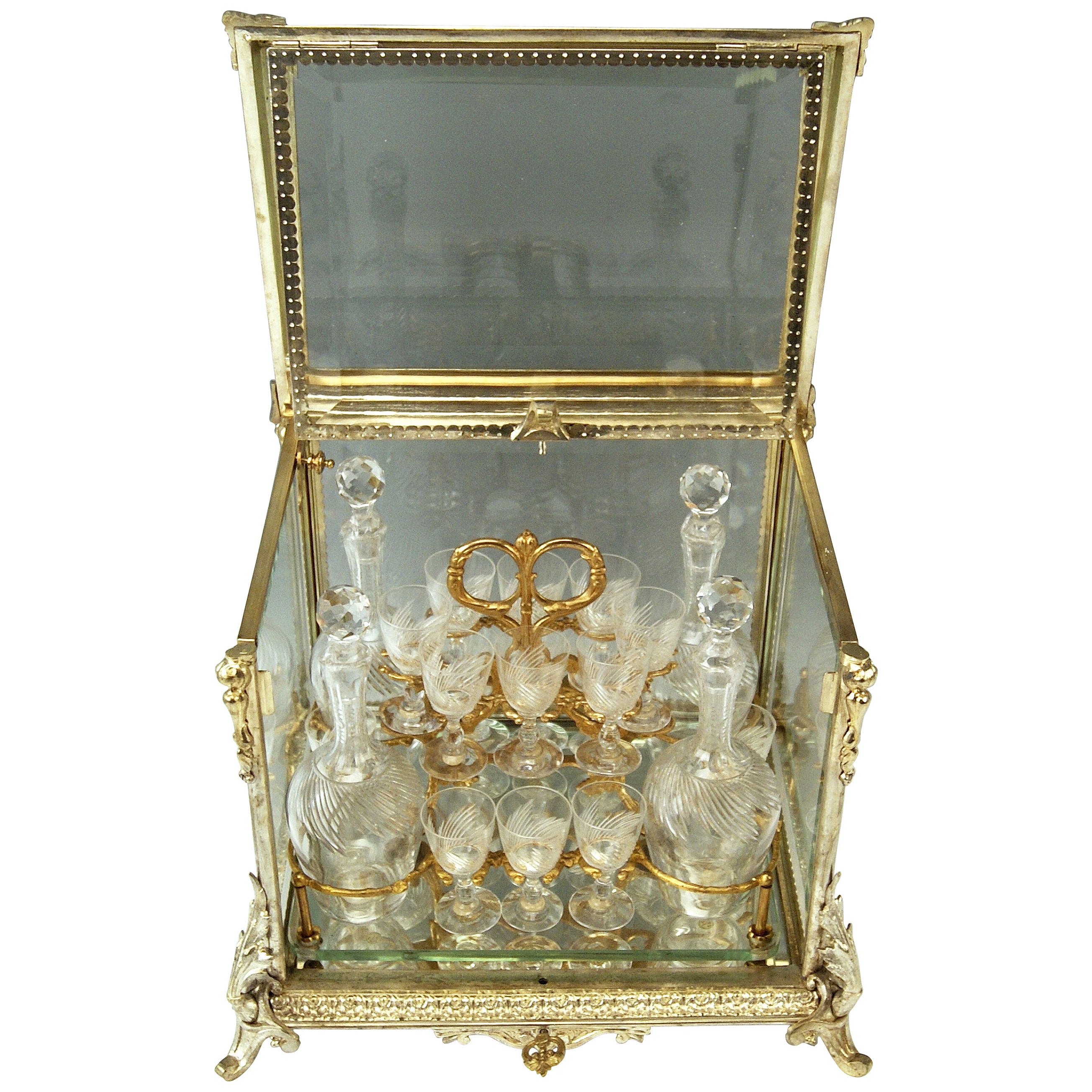 Baccarat France Liqueur Set Glass Casket Completely Furnished, circa 1900