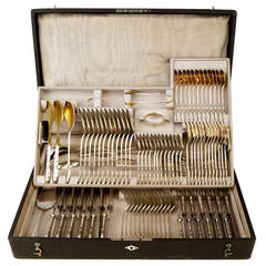 Silver Chippendale 107-Piece Flatware for 12 Persons, Czechoslovakia circa 1929
