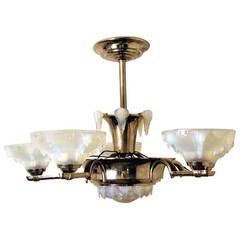 Elegant Art Deco French Chandelier White Frosted Glass France made c. 1930 4