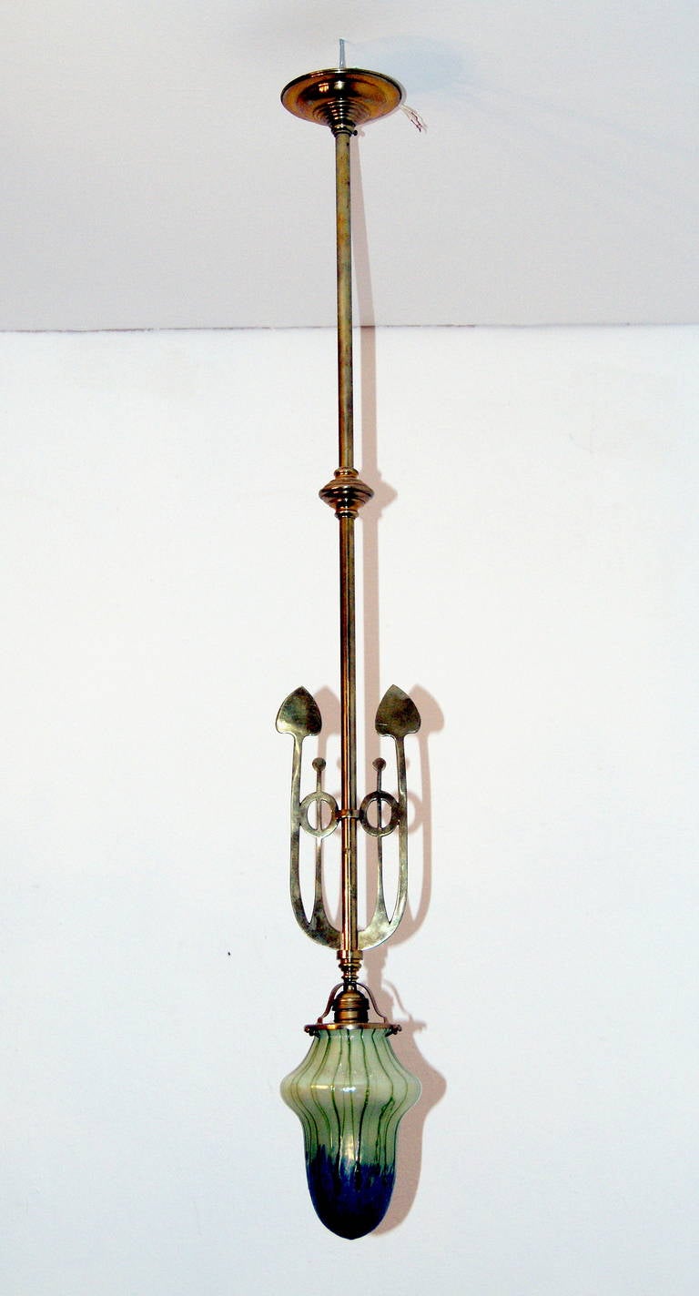Austrian Art Nouveau Suspended Lamp Pendant Vienna Palme Koenig Shade C.1900 For Sale