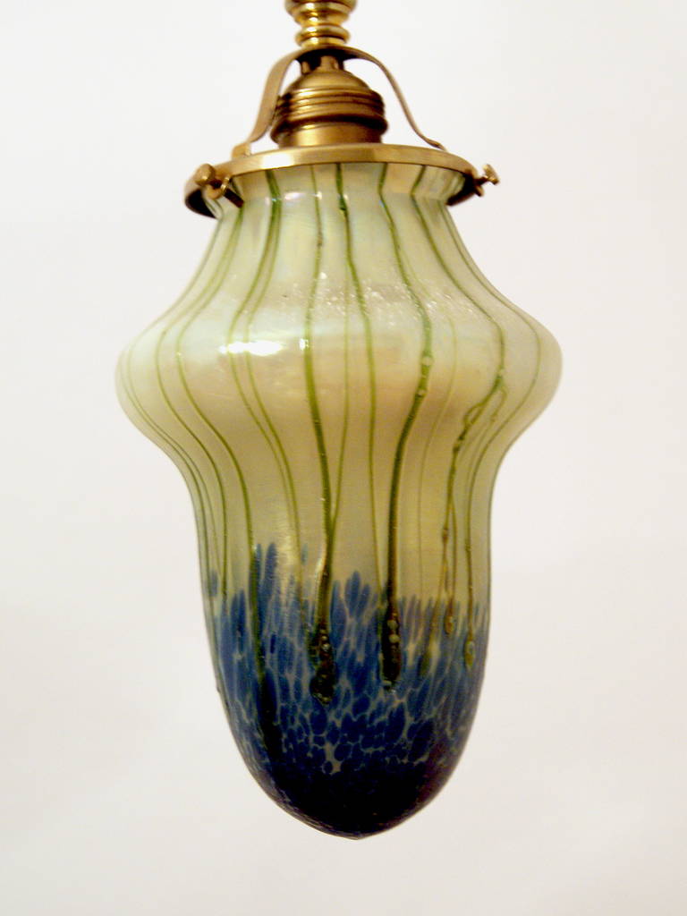 20th Century Art Nouveau Suspended Lamp Pendant Vienna Palme Koenig Shade C.1900 For Sale