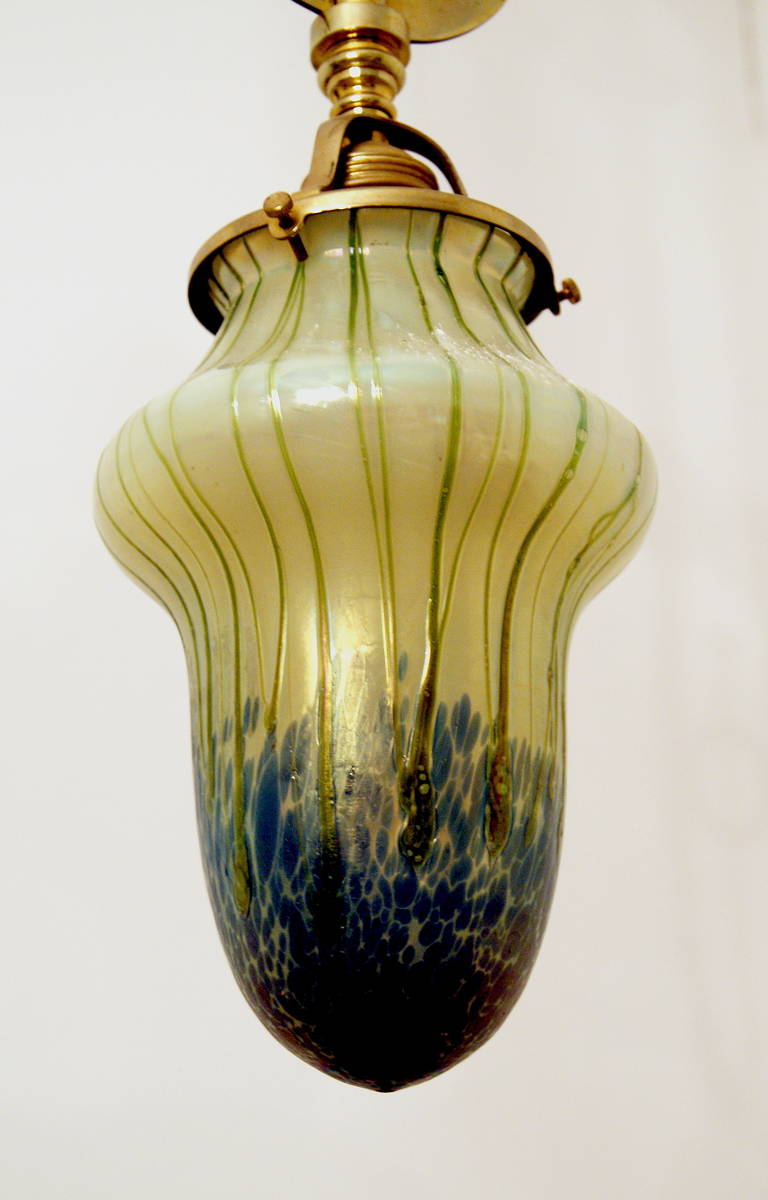 Art Nouveau Suspended Lamp Pendant Vienna Palme Koenig Shade C.1900 For Sale 1