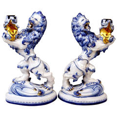 Antique Pair of Galle Nancy St. Clement Faience Candleholders, circa 1892