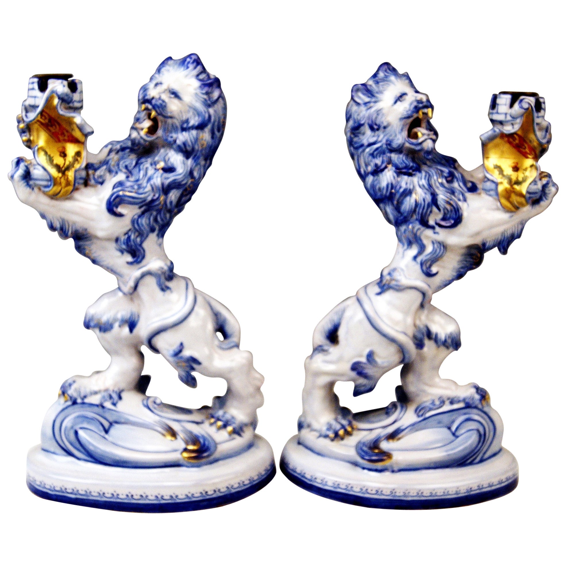 Pair of Galle Nancy St. Clement Faience Candleholders, circa 1892